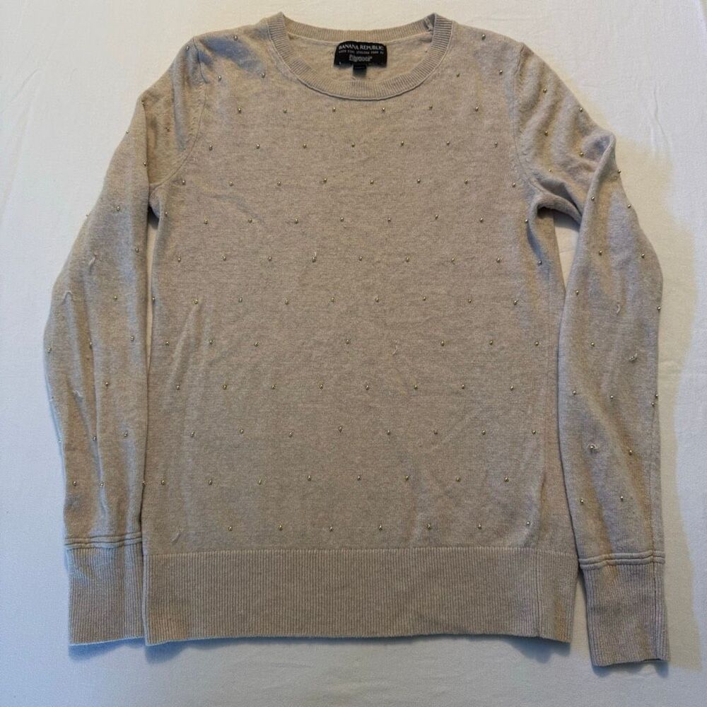 Banana Republic Merino Wool Cashmere Sweater | Gold Beaded Knit | Size S